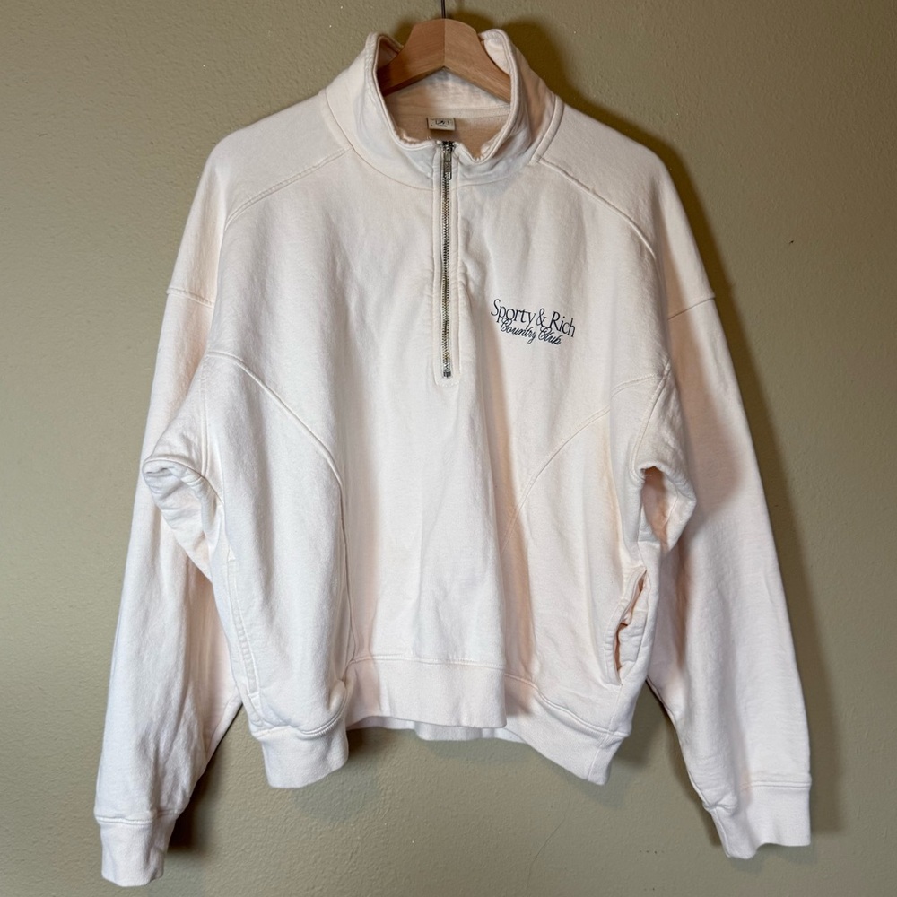 SPORTY & RICH Cream Country Club Quarter Zip
Sweatshirt Size Large - Picture 2 of 8